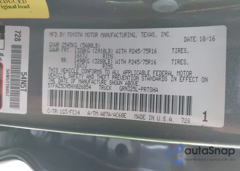 2017 Toyota Tacoma Sr5 V6 z USA, uszkodzony, nr VIN 5TFAZ5CN5HX026854